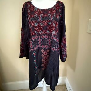 Johnny Was Biya Colorful Embroidered Blouse